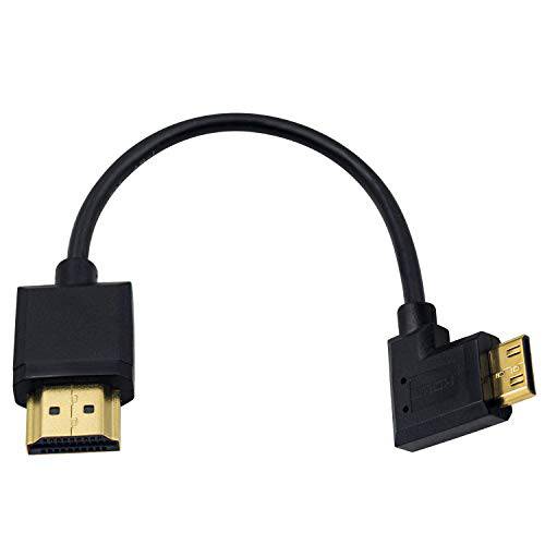 Duttek 미니 HDMI to 스탠다드 HDMI 케이블, HDMI to 미니 HDMI 케이블, Ultra-Thin 오른쪽 앵글드 90 도 미니 HDMI Male to HDMI Male 케이블 지원 4K 울트라 HD, 1080p, 3D(HDMI 2.0) (15cm/ 6 인치)