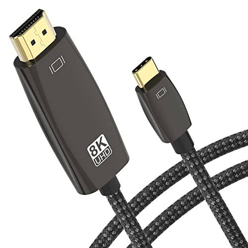 DGHUMEN USB C to HDMI 2.1 케이블, 썬더볼트 3/ 4 호환가능한, (48Gpbs, 8K@30Hz, 4K@120Hz), 맥북 프로, 맥북 에어, 아이패드 프로, UHD TV, 프로젝터 and More (6.6ft)