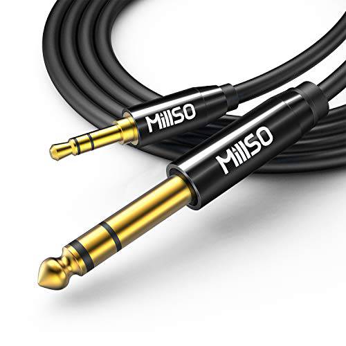 MillSO 6.35mm Male 1/ 4 to 3.5mm Male 1/ 8 TRS 스테레오 오디오 케이블 (8 Feet), 헤드폰 어댑터 1/ 8 to 1/ 4 어댑터 기타, 피아노, 앰프,  홈시이터 디바이스, or 믹싱 콘솔 - 블랙