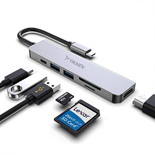 YiKaiEn USB C 어댑터 맥북 프로, YIKAIEN 6 in 1 Multi-Ports USB-C 허브 to 2 USB 3.0 4K HDMI SD TF 카드 리더, 리더기 and USB-C 100W PD 어댑터, 스페이스 그레이, 17*7*1.8cm (YNK-6-IN-1-HDMI-TFSD)