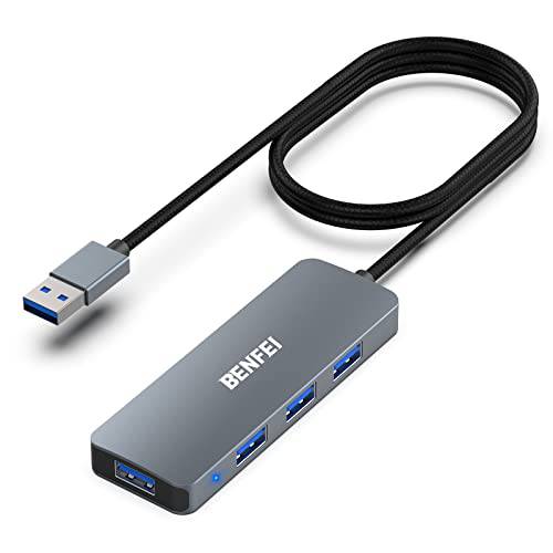 BENFEI USB 3.0 허브 4-Port, Ultra-Slim USB 허브 3 ft Extended 케이블, 호환가능한 맥북, Mac 프로, Mac 미니, 아이맥, 서피스 프로, XPS, PC,  플래시드라이브, 휴대용 HDD