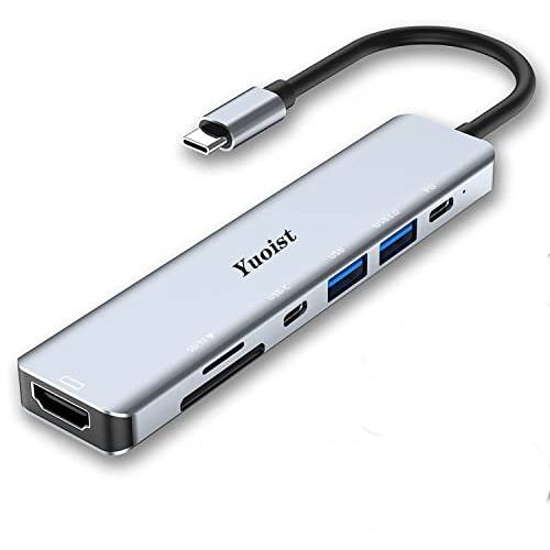 Yuoist 7-in-1 USB C 허브 멀티포트 어댑터,  4K HDMI, USB-C and USB 3.0 5Gbps 데이터 전송 포트, USB 2.0, SD/ TF 카드 리더, 리더기, 허브 맥북 프로, 맥북 에어, XPS, 아이패드 프로, Type-C 디바이스
