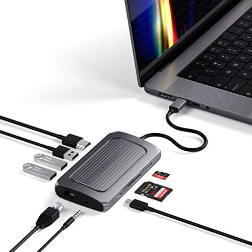 Satechi USB4 멀티포트 어댑터 - USB-C PD 충전, 기가비트 이더넷, USB-C 데이터, up to 8K HDMI  호환가능한 2021 맥북 프로 M1 프로&  맥스, 2020 맥북 에어/ 프로 M1, Mac 미니 M1, 아이맥 M1