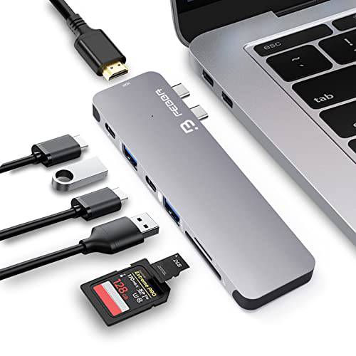 USB C 허브 7 in 2 멀티포트 어댑터, 악세사리 맥북 프로 에어, HDMI 4K 60Hz, 멀티 기능 타입 C, 썬더볼트 3, 100W 파워 Delivery, USB A 3.2 2.0 포트, SD TF 카드, 케이블 프리 Adaptador