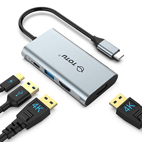 탈부착 스테이션, USB C 허브, TOTU 4 in 1 USB C to 듀얼 HDMI 어댑터 4K HDMI 포트, 100W 파워 Delivery 포트, USB 3.0 5Gbps 데이터 포트 맥북 에어, 맥북 프로, Dell, 크롬북 and More