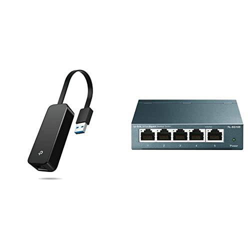 TP-Link USB to 랜포트 (UE306)& TL-SG105 | 5 포트 기가비트 Unmanaged 이더넷 네트워크 스위치, 이더넷 분배기 | 플러그&  플레이 | 팬리스 메탈 디자인 | 보호처리된 포트