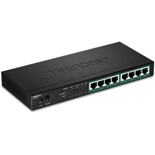 TRENDnet 8-Port 기가비트 PoE+ 스위치, 65W PoE 파워 예산, 16Gbps 변환 용량, IEEE 802.1p QoS, DSCP Pass-Through 지원, 팬리스, 벽면 장착가능, 라이프타임 프로텍트, 블랙, TPE-TG83