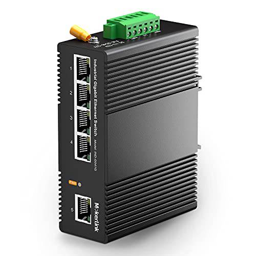 MokerLink 5 포트 기가비트 산업용 DIN-Rail 이더넷 스위치, 14Gbps 변환 용량, IP40 Rated 네트워크 스위치 (-40 to 185°F), UL 파워 서플라이