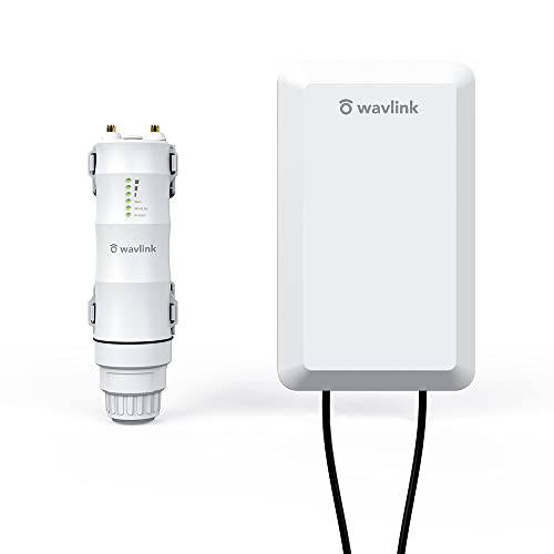 WAVLINK 300Mbps 아웃도어 내후성 와이파이 레인지 확장기, 하이 파워 무선 Ap/ 라우터/ 리피터/ Wisp, 인터넷 신호 부스터 앰프, 포인트 to 포인트 와이파이 브릿지 |1.5km|, 2x11dBi 방향지향성 안테나