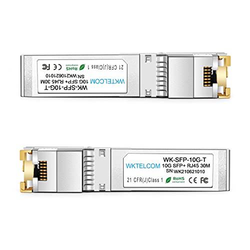 WKTELCOM 10GBase-T 구리 RJ45 10G SFP+ 모듈 트랜시버 CAT6/ 7A up to 30 미터, 호환가능한 Cisco SFP-10G-T, Ubiquiti UF-RJ45-10G, Broadcom, NETGEAR, D-Link, Supermicro, TP-Link, and More. …