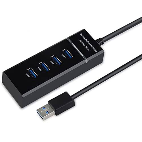 BUZOOLA USB 3.0 데이터 허브 4-Port 개인 LED Lit 파워 스위치 휴대용 USB 포트 확장기 노트북 and PC, 플래시 드라이브, 휴대용 HDD, 맥북 (블랙)