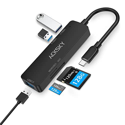 USB C 허브, 5-in-1 USB C 멀티포트 어댑터 USB 3.0 포트, 2 USB 2.0 포트 and SD/ 마이크로 SD 카드 리더, 리더기, 타입 C to USB 어댑터 호환가능한 PC 노트북 맥북 카메라 휴대용