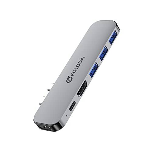 맥북 프로 USB C 허브, USB C 어댑터 맥북 에어, FOLODA 6-in-2 탈부착 스테이션 61W 파워 Delivery, 듀얼 4K HDMI 모니터, 3*USB 3.0 포트 5Gbps 호환가능한 썬더볼트 3 USB C 포트
