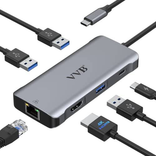 USB C 허브, USB C 어댑터 맥북 프로 에어 2020/ 2019/ 2018/ 2017, 동글 USB-C to HDMI 멀티포트 어댑터 Mac 동글 어댑터 HDMI, 이더넷, 100W PD, 3 USB 3.0 포트 Dell, 씽크패드, 레노버, HP