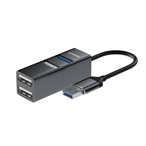 ACHORO 4 포트 컴퓨터 USB 허브  슈퍼 스피드 USB 3.0& USB 2.0 USB 포트 Expender - 알루미늄 합금 외장 USB 포트 노트북, Mac, Pcs,  휴대용 엑스트라 USB 포트&  미니 USB 허브 (다크 그레이 USB
