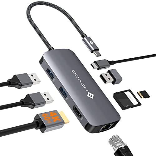 NOVOO USB-C 허브, 8-in-1 멀티포트 허브 Type-C 포트 Replicator, 어댑터 4K 60Hz HDMI 포트, 100W 파워 Delivery, 3 USB 3.0 5 Gbps 데이터 포트, an 이더넷 Port(RJ45), , 맥북 프로 and More