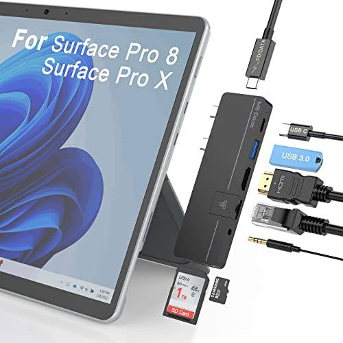 MS 서피스 프로 8 USB C 허브, 10-in-1 서피스 프로 8 허브 탈부착 스테이션 4K HDMI, USB-C 썬더볼트 4 (DP+ PD 충전+ 데이터), USB C(Data), 100M 랜, 오디오, USB 3.0, TF/ SD 카드 서피스 프로 X/ 프로 8