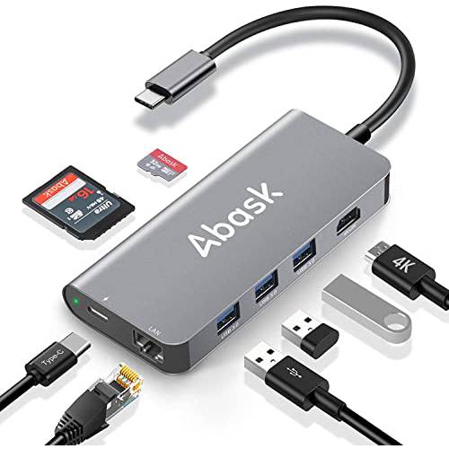 USB C 탈부착 스테이션, ABASK 8-in-1 USB-C 허브 멀티포트 어댑터 USB C to 4K HDMI, 1Gbps 이더넷, 100W PD, SD/ TF 카드, 3 USB 3.0, 맥북 에어/ 프로, 아이패드 에어/ 프로, 서피스 프로, Dell, XPS, 노트북