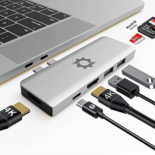 NOV8Tech USB C 허브 듀얼 4K HDMI 트리플 디스플레이 USB 어댑터  맥북 에어 2020-2018&  맥북 프로 2020-2016, 7 in 2 실버 100W USB-C 허브 동글, SD&  마이크로 SD 리더, 리더기, USB 3& USB 2