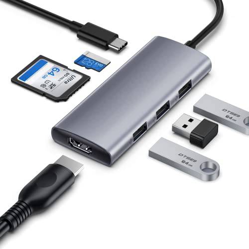 USB C 허브, 7-in-1 USB C 허브 멀티포트 어댑터 4K HDMI, 100W 파워 Delivery, 3 USB 3.0 and SD/ TF 카드 리더, 리더기, USB-C 허브 맥북 프로, 아이패드 프로, 타입 C 디바이스 and More