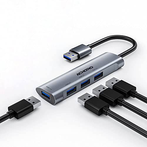ACHORO 4 포트 미니 USB 허브  고속 USB 3.0 다양한 USB 포트 Expender - 알루미늄 합금 외장 USB 포트 노트북, Mac, Pcs,  휴대용 멀티 USB 포트&  컴퓨터 USB 허브 (USB A 3.0& 2.0)