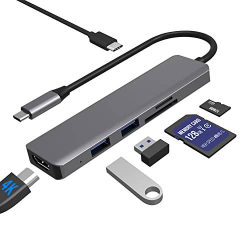 USB C 탈부착 스테이션, LasAnclas 6-in-1 USB C 허브 4K HDMI, USB C 멀티포트 어댑터 100W PD, USB C 동글 2 USB 3.0 5Gbps, SD/ TF 카드 리더, 리더기 맥북 프로 and Other 타입 C 노트북 (그레이)