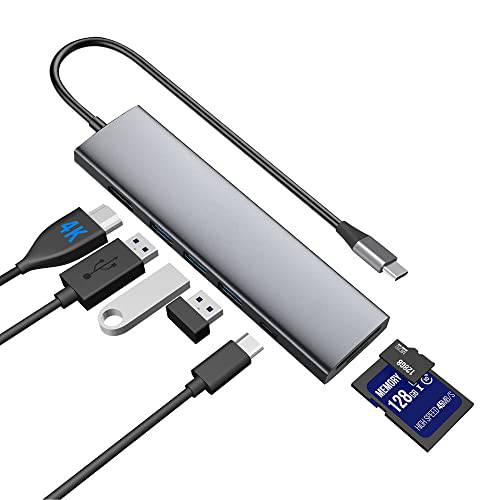LasAnclas 7-in-1 USB C 허브 HDMI 4K, USB 타입 C 허브 탈부착 스테이션, 100W PD, 3 USB 3.0 5Gbps, SD/ TF 카드 리더, 리더기, USB C 멀티포트 어댑터 USB C 동글 맥북, 아이패드 and More 타입 C 노트북