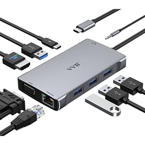 USB C 허브 멀티포트 어댑터 동글 USB-C to HDMI 어댑터 USB C 어댑터 맥북 프로/ 에어, USB-C 허브 to HDMI, VGA, 이더넷, 100W PD, 4 USB 포트, SD/ TF 카드 리더, 리더기 and 오디오 Dell, 씽크패드, 레노버, HP