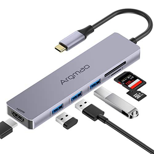 Argmao 6 in 1 USB 타입 C 허브 4K@30Hz HDMI, 3 USB 3.0 포트, SD/ TF 카드 리더, 리더기, 멀티포트 어댑터 동글 호환가능한 맥북 에어 프로 구글 크롬북 and Other 타입 C 노트북 (스페이스 그레이)