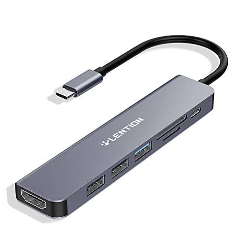 LENTION USB C 허브 100W 충전, 4K HDMI, 듀얼 카드 리더, 리더기, USB 3.0& 2.0 호환가능한 2022-2016 맥북 프로, New Mac 에어/ 서피스, 크롬북, More, 안정된 드라이버 어댑터 (CB-CE18, 스페이스 그레이)