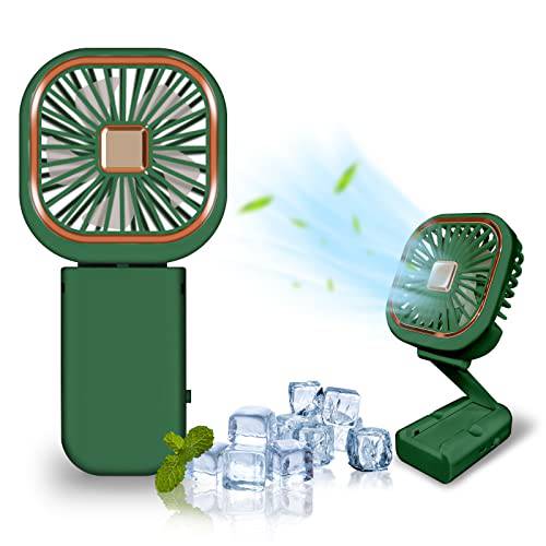 GAITIR 소형,휴대용 미니 팬, 3 IN 1 스몰 휴대용 팬, USB 충전식 접이식 개인 팬 강력 Airflow 2 속도, 스트랩, Multi-Functional, 4 Colorful, 폴더블 걸수있는 데스크 fan(Green)