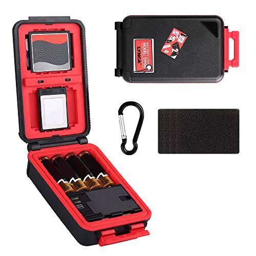 LYNCA 카메라 배터리 케이스, 휴대용 보호 메모리 하드 카드 케이스, 프로페셔널 방수& 충격방지 카메라 배터리 스토리지 박스, 홀드 2 카메라 배터리 4 SD 카드 2 XQD 카드 or 2 CF Cards(Red)