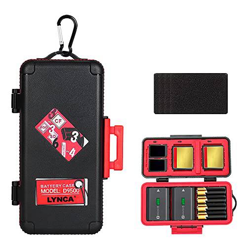 LYNCA 카메라 배터리 and 메모리 카드 케이스, 카메라 배터리 홀더 프로페셔널 Water-Resistant&  충격방지 배터리 스토리지 박스 3 카메라 배터리 or 4 AA 배터리 6 SD and 3 XQD or 3 CF Cards-Red
