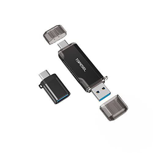 TOPESEL SD 카드 리더, 리더기 2-in-1 USB 3.0 SD/ 마이크로SD 카드 리더, 리더기 USB A& USB C 듀얼 커넥터 타입 C 메모리 카드 리더, 리더기 마이크로 SD, 마이크로 SDHC, 마이크로 SDXC, SD, SDHC, SDXC, RS MMC, MMC