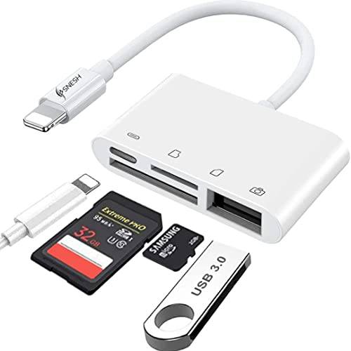 SNESH 4 in 1 SD 카드 마이크로 sd 카드 리더, 리더기 호환가능한 I 폰 포함 원 SD 카드 리더, 리더기 포트 플러스 원 TF (Micro-SD 카드) 카드 리더, 리더기 포트 플러스 USB 3.0 포트 and Female OTG 어댑터 충전 포트.