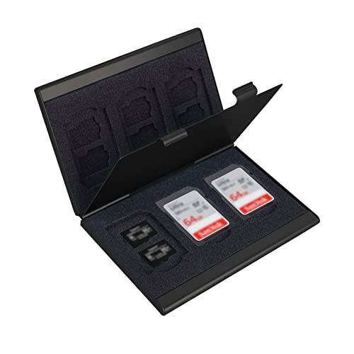 SD 카드 홀더, SD 카드 케이스, ALTEESGE TF 메모리 카드 홀더 케이스 메탈 텍스쳐 알루미늄 합금 하드 쉘, 호환 12 TF and 6 SD 카드 Double-Layer 용량 블랙 컬러