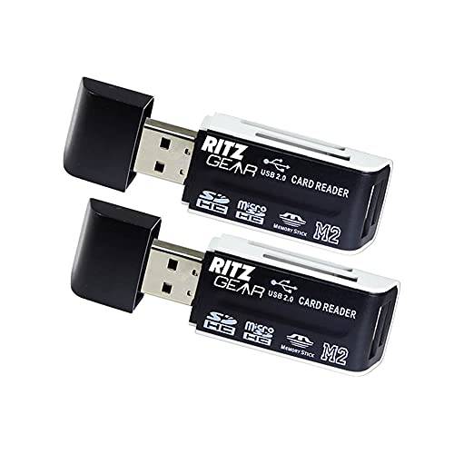 리츠크래커 기어 듀얼 USB SD 카드 리더, 리더기 4-in-1 SD 메모리 카드 리더, 리더기 USB 2.0 (2-Pack)