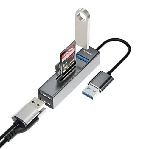 ACHORO 5 포트 컴퓨터 USB 허브& SD, TF 카드 리더, 리더기 - 고속 USB 3.0& 2.0 USB 포트 허브- 알루미늄 합금 외장 USB 포트  컴퓨터  휴대용 USB 허브& TF SD 카드 리더, 리더기 ( 허브&  카드 Reade