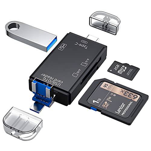 SD 카드 리더, 리더기 안드로이드, 마이크로 SD 카드 to USB 어댑터, USB C SD 카드 리더, 리더기 카메라 메모리 카드 리더, 리더기, Wansurs SD 카드 리더, 리더기 PC 폰 패드 (6 in 1, 블랙)