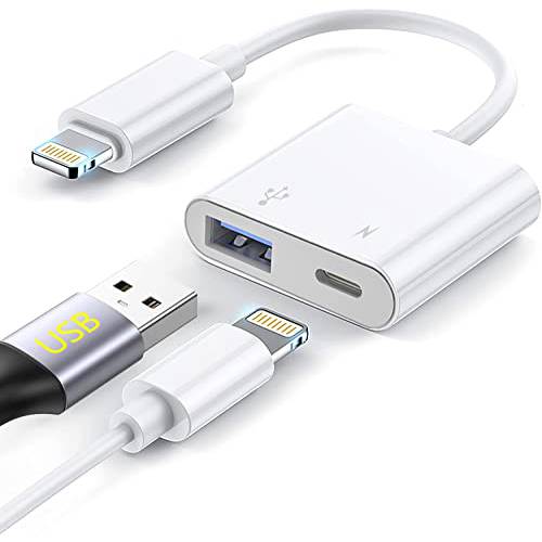 라이트닝 to USB 카메라 어댑터 [애플 MFi 인증된] 2 in 1 휴대용 USB 3.0 어댑터 iPhone13 (라이트닝 충전 포트+ USB Female 연결 카드 리더, 리더기, U 디스크, USB 플래시 Drive)Plug and Play-All IOS