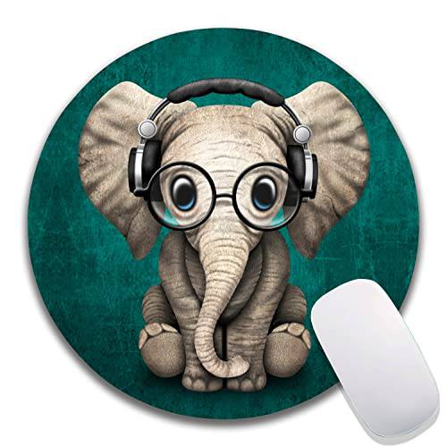 Hokafenle 라운드 마우스 패드 귀여운 코끼리,  개인설정가능한 Premium-Textured 마우스패드S 디자인,  세척가능 Lycra 천 마우스패드, Non-Slip 러버 베이스 컴퓨터 마우스 패드 무선 마우스