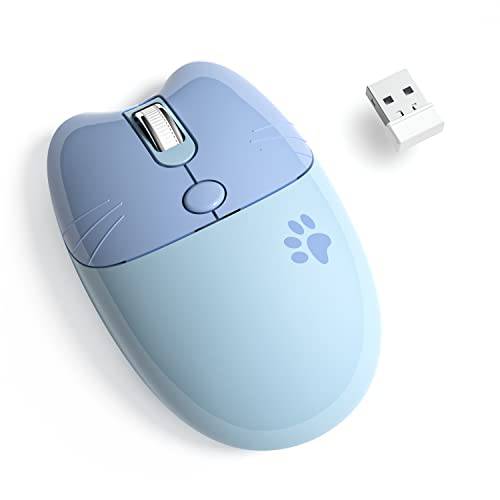 귀여운 무선 마우스, 2.4G 무소음 휴대용 무선 마우스 USB 리시버, 3 조절가능 DPI, 컴퓨터 휴대용 광학 마우스 노트북, PC, Mac, 노트북,  크롬북 - 블루 Colorful