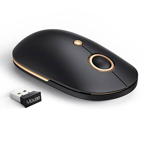 무선 마우스, 2.4G 노트북 마우스, 무소음 슬림 마우스, 컴퓨터 마우스 5 레벨 조절가능 DPI PC 노트북 Mac 맥북,  블랙&  골드
