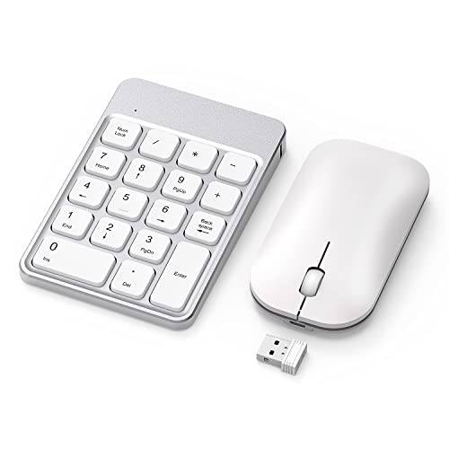 무선 넘버 패드 and 마우스, 2.4GHz 울트라 슬림 충전식 USB 숫자 키패드 and 마우스 콤보 노트북, 데스크탑 컴퓨터