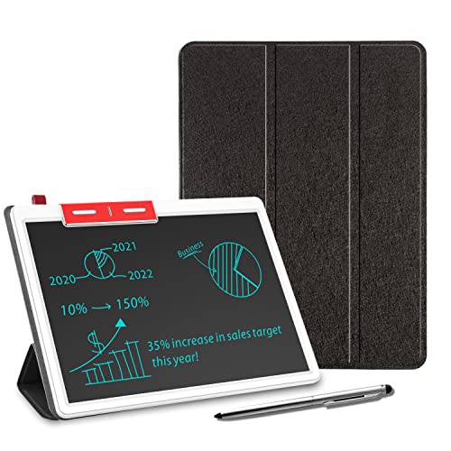 KURATU 10-inch LCD 필기 태블릿, 태블릿PC, 가죽 보호 케이스 실크 패턴, 전자제품 드로잉 보드 디지털 글씨쓰기 패드 두들 Board，School or 오피스 (블랙)