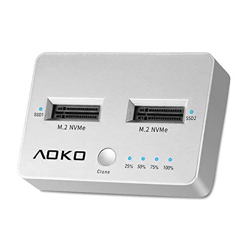 AOKO M.2 NVMe Dual-Bay 탈부착 스테이션 클론 복사기, USB C 3.2 버티컬 외장 NVMe 인클로저 M 키 and B+ M 키 SSD(NVMe) Only, 지원 Offline 복제 and 복사기 Functiong