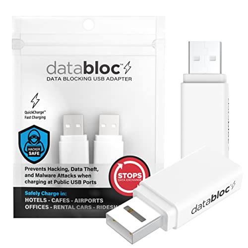 Databloc USB 데이터 막이,차단 어댑터 - 해커 세이프, 강화 데이터 프로텍트 - 간편 연결, 슬림 프로파일 - 2 팩, 화이트