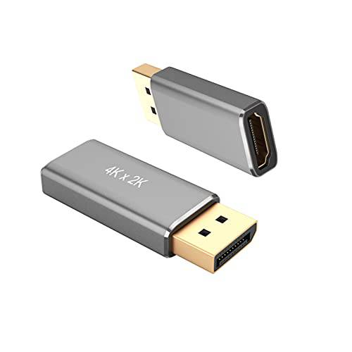 2-Pack DisplayPort,DP to HDMI 어댑터 4K UHD, UV-CABLE 디스플레이 포트 DP to HDMI Female 커넥터 Gold-Plated DisplayPort,DP Source Devices-PC to 모니터 - 그레이 (2,  그레이)