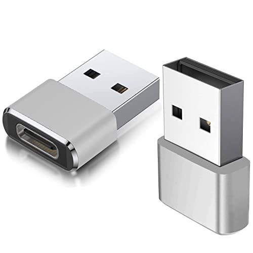 USB C Female to USB Male 어댑터 2 팩 (실버) 타입 C to USB A 컨버터, 변환기 호환가능한 아이폰 13 12 프로 맥스 아이패드 에어 6 애플 워치 시리즈 7 에어팟 3 삼성 갤럭시 Mobiles