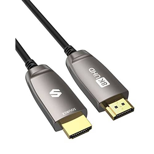 Silkland 8K 파이버 Optic HDMI 케이블 50ft, [in-Wall 세이프] HDMI 2.1 케이블 120/ 144fps 게이밍 and 홈시이터, Arc/ eARC, HDR, HDCP2.2& 2.3 호환가능한 PS5, 엑스박스, Roku/ LG/ 소니/ 애플 TV, RTX 3090